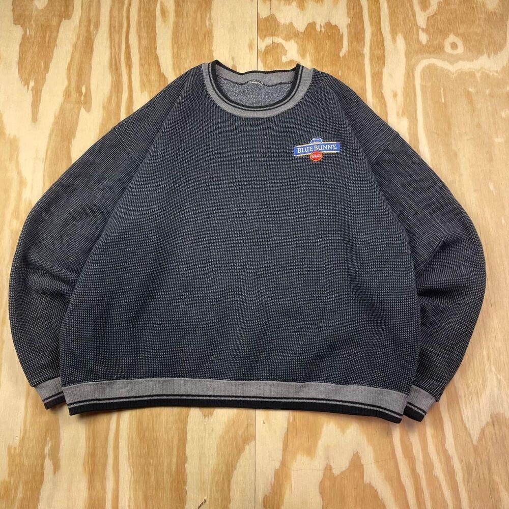 Vintage 90s Grey Crewneck Sweater – “Blue Bunny” Ice Cream Logo – Men’s XL